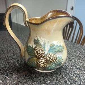 Rustic Cream and Green Pinecone Pitcher
